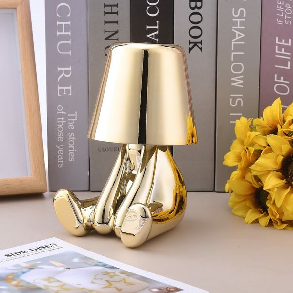 Bedside Touch Control Table Lamp, Gold Decor Thinker Statue LED Table Lamp with USB Port, 3 Way Dimmable Modern Night Light Nightstand Lamp