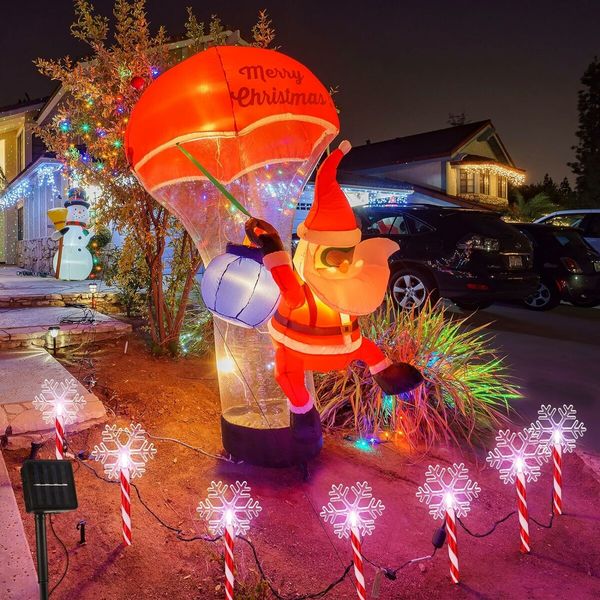 5 Pcs Solar Christmas Snowflake Pathway Lights 40cm Waterproof Xmas Candy LED Lights for Walkway Garden Lawn Yard