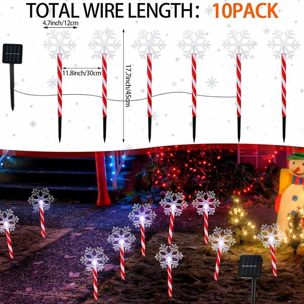 5 Pcs Solar Christmas Snowflake Pathway Lights 40cm Waterproof Xmas Candy LED Lights for Walkway Garden Lawn Yard