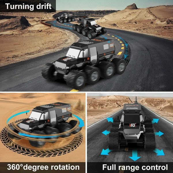 Remote Control Car, 8WD Offroad Waterproof RC Trucks, 1:12 RC Cars for Kids Ages 8-12, 2.4GHz All Terrain RC Drift Cars for Adults (Black)