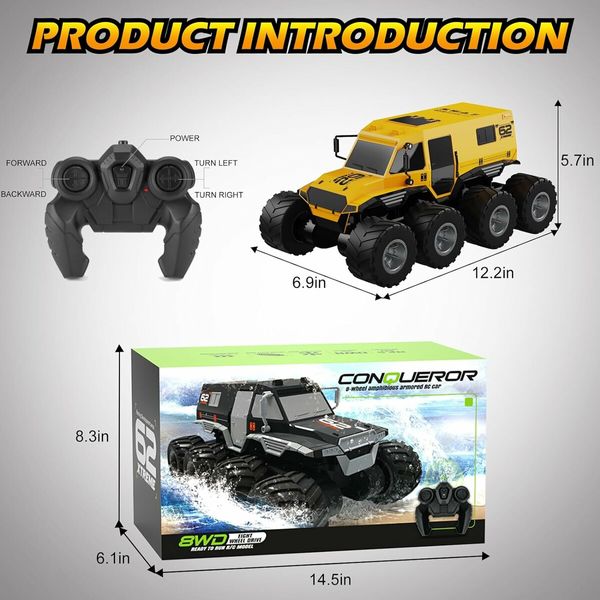 Remote Control Car, 8WD Offroad Waterproof RC Trucks, 1:12 RC Cars for Kids Ages 8-12, 2.4GHz All Terrain RC Drift Cars for Adults (Yellow)