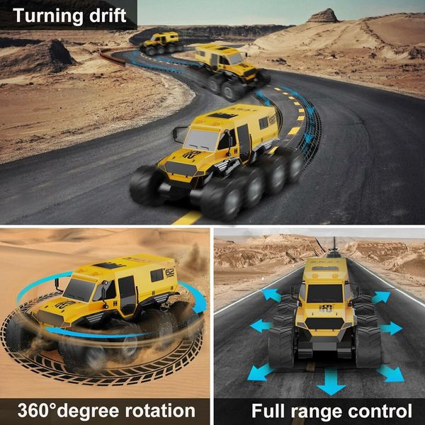 Remote Control Car, 8WD Offroad Waterproof RC Trucks, 1:12 RC Cars for Kids Ages 8-12, 2.4GHz All Terrain RC Drift Cars for Adults (Yellow)