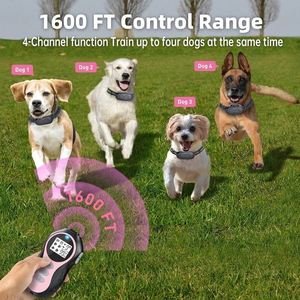 Dog Shock Collar for 2 Dogs, Remote Control Dog Training Collar for Large, Medium and Small Dogs, Waterproof Rechargeable Electronic Collar with 4 Modes (Pink)