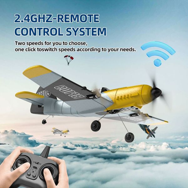 RC Plane 3 Channel Remote Control Airplane Fighter Toys,2.4GHz 6-axis Gyro Stabilizer RTF Glider Aircraft Plane with 2 Batteries,Easy to Fly for Adults Kids Beginners Boys