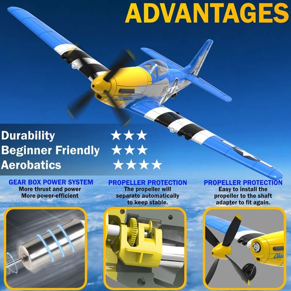 Remote Control Aircraft Plane,RC Plane with 3 Modes That Easy to Control,One-Key U-Turn Easy Control (Blue)