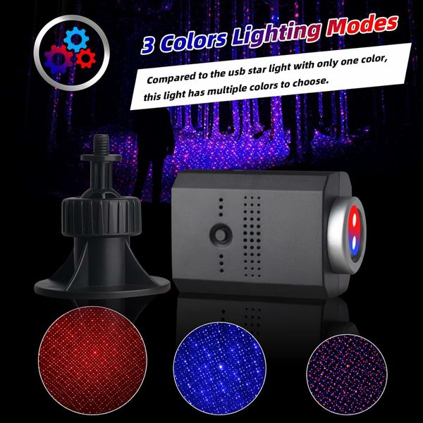 USB Star Projector Night Light, 3 Colors 9 Lighting Modes for Car Bedroom Party Ceiling (Blue and Red)