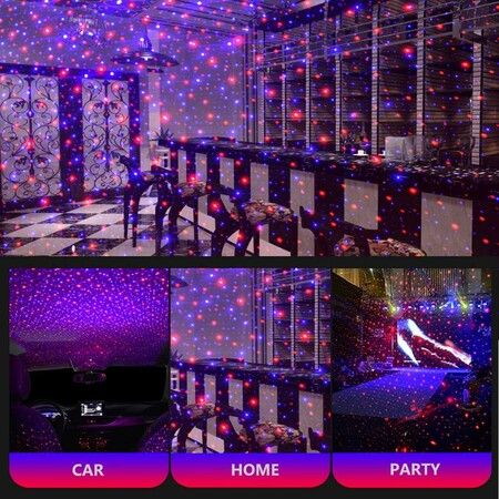 USB Night Light Star Projector, 2 in 1 Interior Car Roof Lights, Adjustable Romantic Portable USB Ceiling Star Projector Decorations for Car, Ceiling, Bedroom, Red and Blue