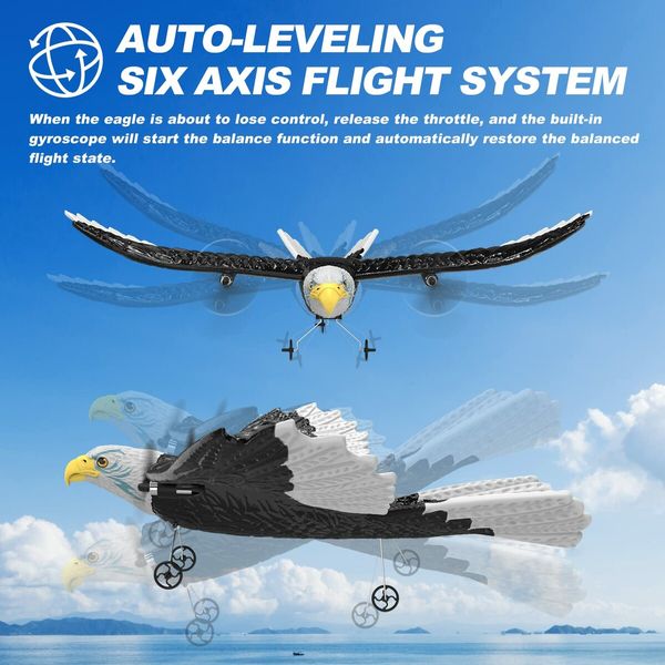 RC Plane, Remote Control Eagle Plane,RTF Airplane,2.4GHZ 2CH Flying Bird with 2 Batteries & Propeller 6-axis Gyro Stabilizer,Easy to Fly for Beginners Adults Kids Boys