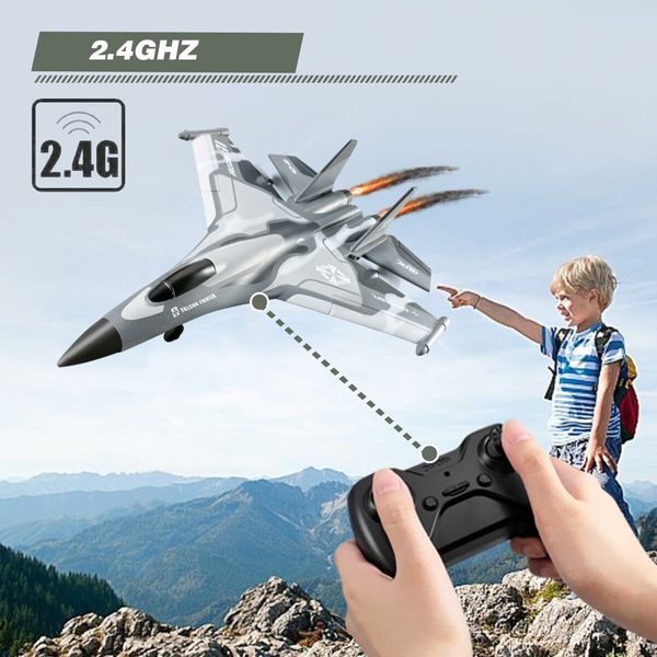 RC Plane 2.4GHz 4 Channel Remote Control Airplane Fighter Toys,Easy to Fly Chritsmas Gift for Beginners and Advanced Kids,6-axis Gyro and 2 Batteries