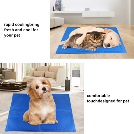 Pet Cooling Mat Foldable Puppy Ice Mat Blue Double-layer Pressing Ice Pad Machine Washable Summer Reusable Training Pad For Dog Size L