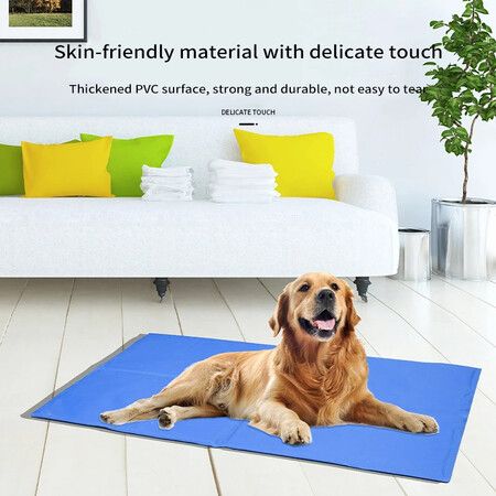 Pet Cooling Mat Foldable Puppy Ice Mat Blue Double-layer Pressing Ice Pad Machine Washable Summer Reusable Training Pad For Dog Size L