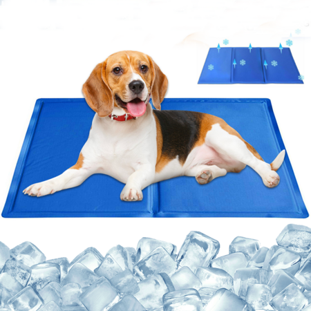 Pet Cooling Mat Foldable Puppy Ice Mat Blue Double-layer Pressing Ice Pad Machine Washable Summer Reusable Training Pad For Dog Size M