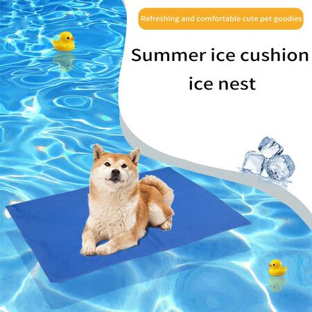 Pet Cooling Mat Foldable Puppy Ice Mat Blue Double-layer Pressing Ice Pad Machine Washable Summer Reusable Training Pad For Dog Size M