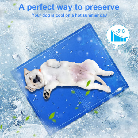 Pet Cooling Mat Foldable Puppy Ice Mat Blue Double-layer Pressing Ice Pad Machine Washable Summer Reusable Training Pad For Dog Size S