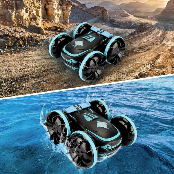 Amphibious Remote Control Car, 2.4Ghz 4WD Double Sided 360° Rotating RC Stunt Car, Remote Control Car with Gesture Sensor, Toy Cars Gifts for Kids Age 4+ Years Old and Up (Blue)