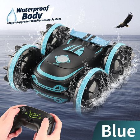 Amphibious Remote Control Car, 2.4Ghz 4WD Double Sided 360° Rotating RC Stunt Car, Remote Control Car with Gesture Sensor, Toy Cars Gifts for Kids Age 4+ Years Old and Up (Blue)