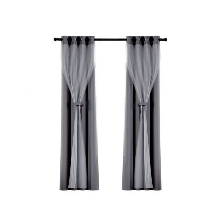 Artiss 2X 132x160cm Blockout Sheer Curtains Charcoal