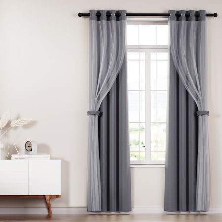 Artiss 2X 132x242cm Blockout Sheer Curtains Charcoal