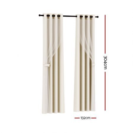 Artiss 2X 132x304cm Blockout Sheer Curtains Beige