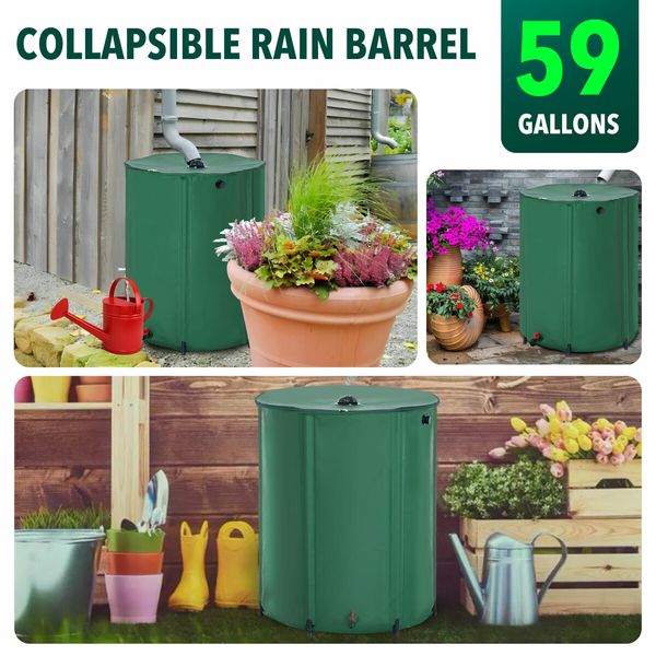 Rain Water Tank Barrel 225L Rainwater Collection System Collapsible Bucket Portable Storage Container Catcher Garden Watering Harvesting 59 Gallon