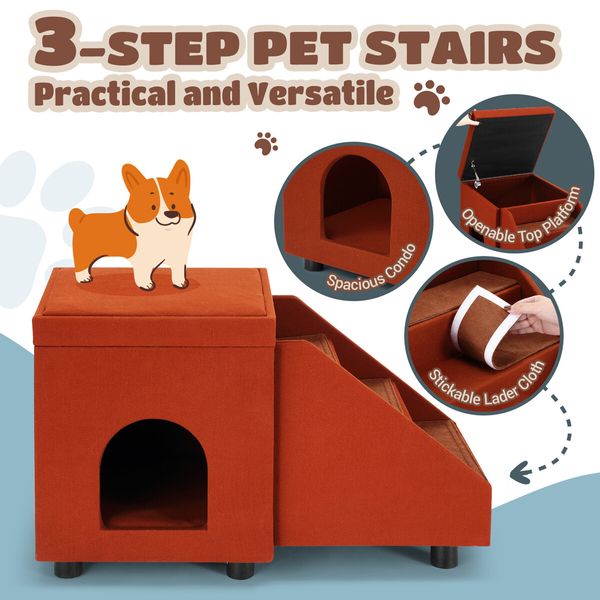 2 IN 1 Dog Ramp Pet Stairs Wooden Cat Steps Puppy Ladder With Bed Foldable for Car Couch Sofa Window House Indoor