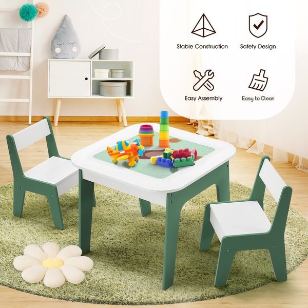 4 IN 1 Kids Table and Chairs Set Childrens Picnic Play Activity Centre Furniture Outdoor Indoor Study Craft Drawing Storage Desk with 2 Tabletops