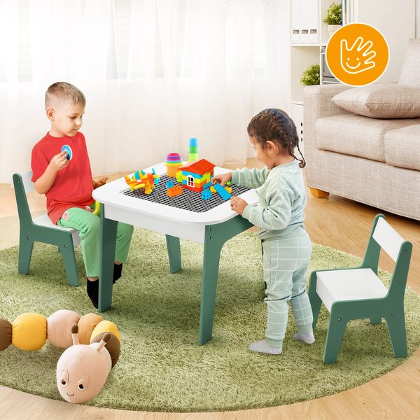 4 IN 1 Kids Table and Chairs Set Childrens Picnic Play Activity Centre Furniture Outdoor Indoor Study Craft Drawing Storage Desk with 2 Tabletops