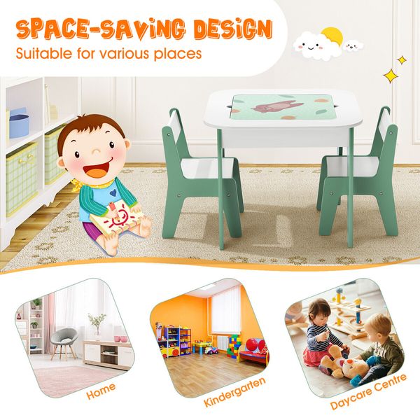 4 IN 1 Kids Table and Chairs Set Childrens Picnic Play Activity Centre Furniture Outdoor Indoor Study Craft Drawing Storage Desk with 2 Tabletops