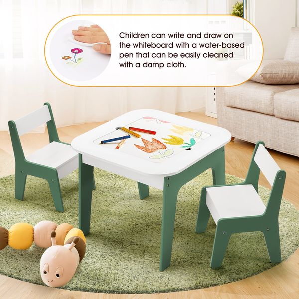 4 IN 1 Kids Table and Chairs Set Childrens Picnic Play Activity Centre Furniture Outdoor Indoor Study Craft Drawing Storage Desk with 2 Tabletops