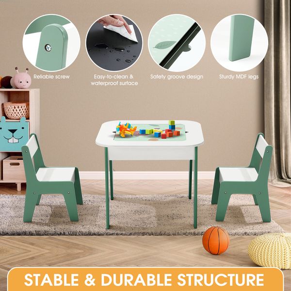 4 IN 1 Kids Table and Chairs Set Childrens Picnic Play Activity Centre Furniture Outdoor Indoor Study Craft Drawing Storage Desk with 2 Tabletops