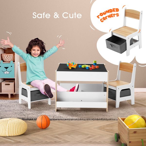 4 IN 1 Kids Table and Chairs Set Childrens Activity Centre Picnic Play Study Furniture Indoor Outdoor Drawing Art Gaming Craft Book Storage Desk