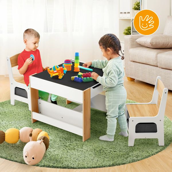 4 IN 1 Kids Table and Chairs Set Childrens Activity Centre Picnic Play Study Furniture Indoor Outdoor Drawing Art Gaming Craft Book Storage Desk