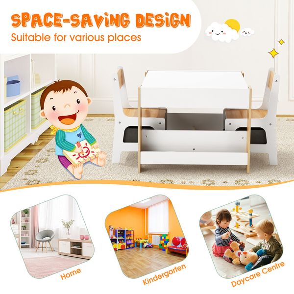 4 IN 1 Kids Table and Chairs Set Childrens Activity Centre Picnic Play Study Furniture Indoor Outdoor Drawing Art Gaming Craft Book Storage Desk