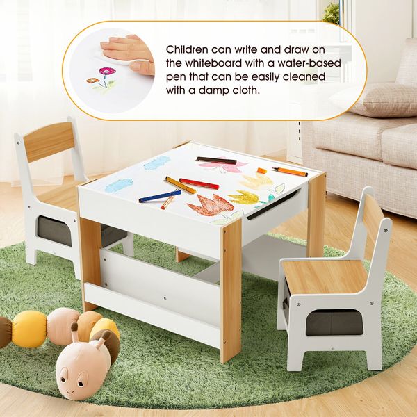 4 IN 1 Kids Table and Chairs Set Childrens Activity Centre Picnic Play Study Furniture Indoor Outdoor Drawing Art Gaming Craft Book Storage Desk