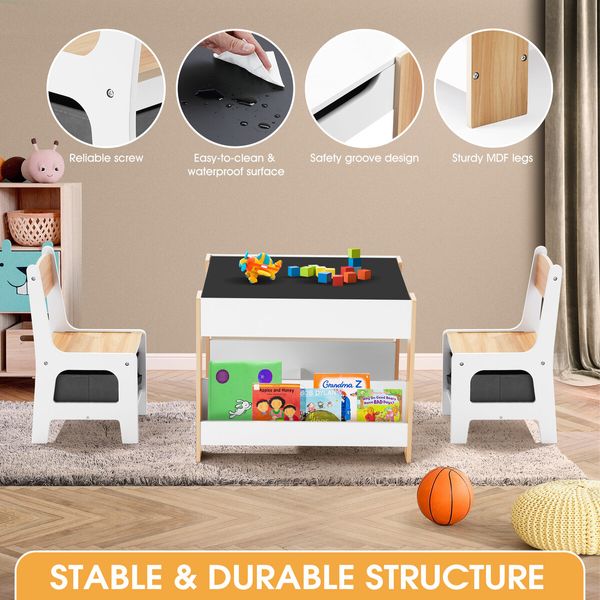 4 IN 1 Kids Table and Chairs Set Childrens Activity Centre Picnic Play Study Furniture Indoor Outdoor Drawing Art Gaming Craft Book Storage Desk