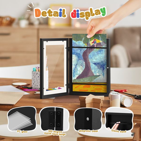 5 Pcs Art Frames Craft Display Kids Artwork Photo Storage Canvas Wooden Black Children A4 Hold 150 Pictures