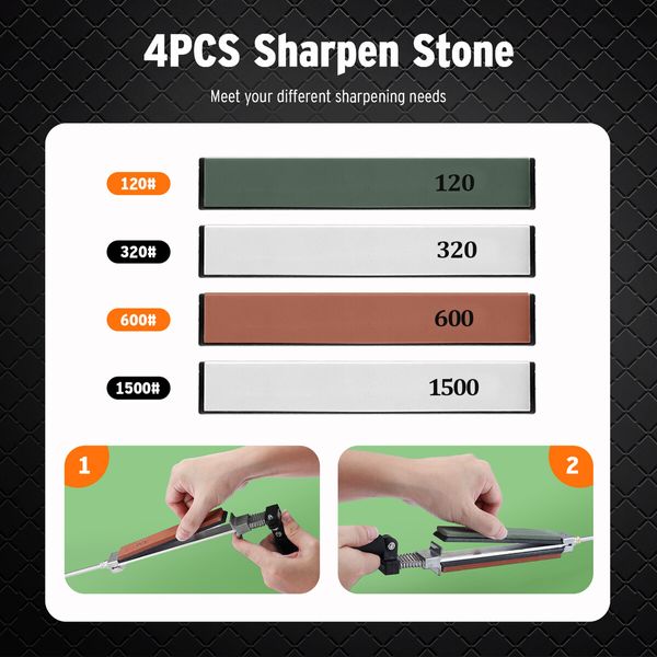 Knife Sharpener Stone Kit Professional Kitchen Chef Sharpening System Fix Angle Utensil Knives Grind Honing Tool 360 Degree Rotation Flip 4 Whetstone