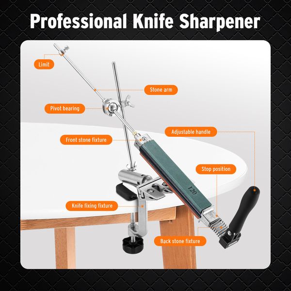 Upgraded Knife Sharpener Kit Professional Chef Knives Fix Angle Kitchen Sharpening System 4 Whetstones Sharp Edge Grind Honing Tool Scissors