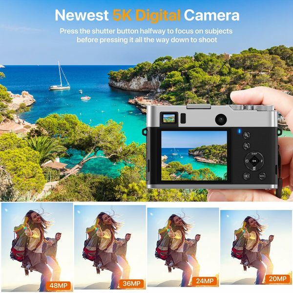 5K Digital Camera with Front and Rear Cameras for Photography Video Camera with Viewfinder Autofocus UHD 5K Vlogging Camera for YouTube 6-Axis Anti-Shake Selfie Camera Recorder with 32GB SD Card