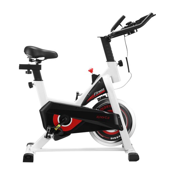 Fitness Spin Bike Stationary Bicycle Workout Indoor Cycling Home Gym Exercise Cardio Trainer Adjustable Belt Drive Phone Holder LCD Monitor