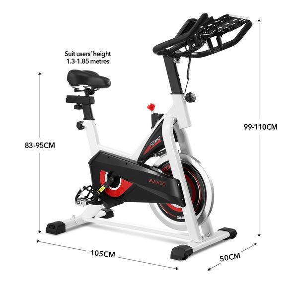 Fitness Spin Bike Stationary Bicycle Workout Indoor Cycling Home Gym Exercise Cardio Trainer Adjustable Belt Drive Phone Holder LCD Monitor