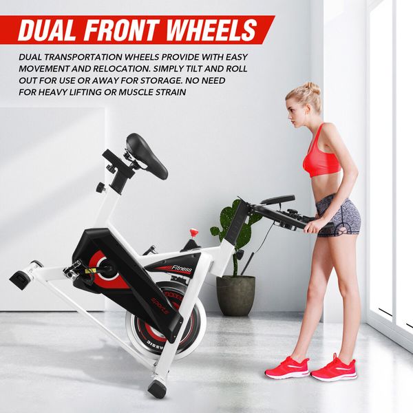 Fitness Spin Bike Stationary Bicycle Workout Indoor Cycling Home Gym Exercise Cardio Trainer Adjustable Belt Drive Phone Holder LCD Monitor