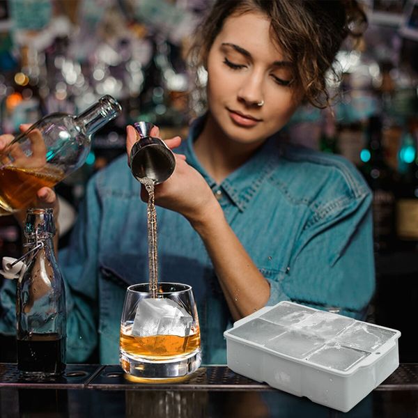 Large Ice Cube Tray with Lid,Stackable Big Silicone Square Ice Cube Mold for Whiskey Cocktails Bourbon Soups Frozen Treats,Easy Release BPA Free (Grey,1Pcs)