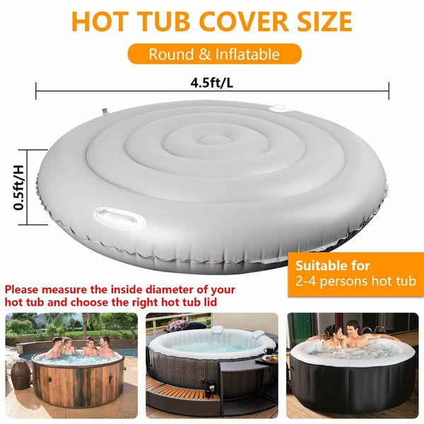 4.5 Ft Inflatable Hot Tub Cover with Handle,Insulated Hot Tub Lid for Outdoor Inflatable Round Hot Tub,Portable Hottub Cover Protector Save Energy Windproof Rain-Proof Snow-Proof