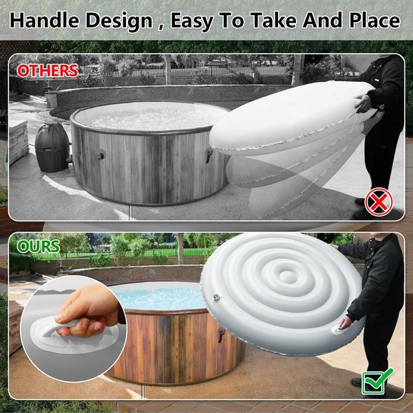 4.5 Ft Inflatable Hot Tub Cover with Handle,Insulated Hot Tub Lid for Outdoor Inflatable Round Hot Tub,Portable Hottub Cover Protector Save Energy Windproof Rain-Proof Snow-Proof