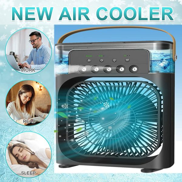 Portable Air Conditioner, Personal Mini Air Conditioner Fan Evaporative Air with 3 wind speeds and 7 Colors LED Atmosphere Light for Room Office Color White