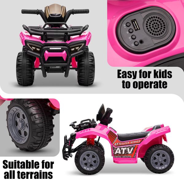 Kids Ride On Car ATV Model Toy Quad Bike Car Pink 4 Wheeler Motorised Rechargeable Battery MP3 USB LED Children