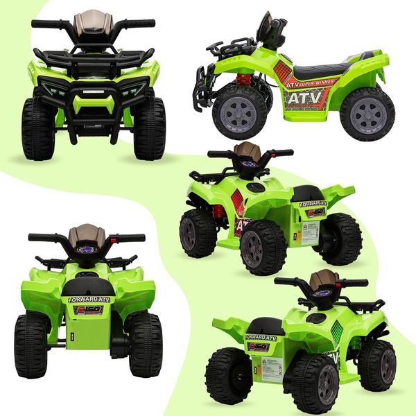 Kids Ride On Car ATV Model Toy Quad Bike Car Green 4 Wheeler Motorised Rechargeable Battery MP3 USB LED Children