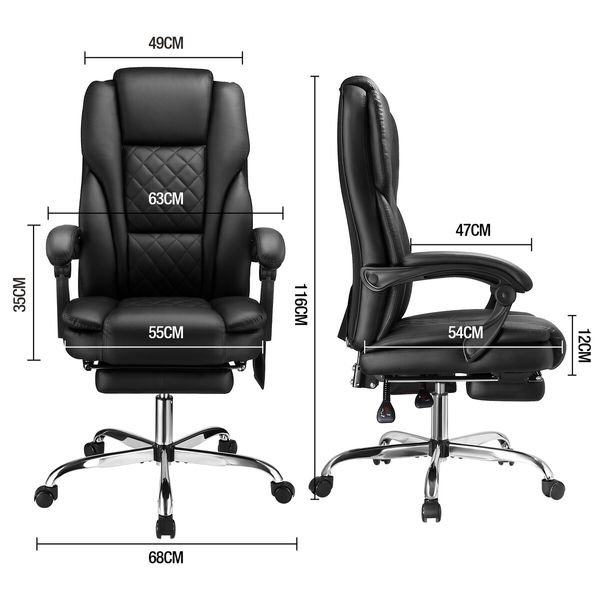 Massage Office Chair Heated Executive Computer Desk PU Leather Work Seat Comfortable Ergonomic Recliner High Back Retractable Footrest Black