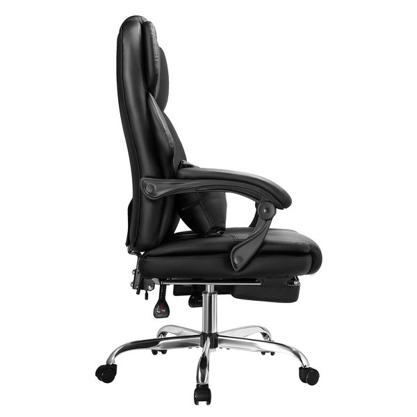 Executive Office Chair Massage Computer Gaming Desk Seat Lumbar Pillow Footrest PU Recliner Comfortable Work Study Armchair Ergonomic Black